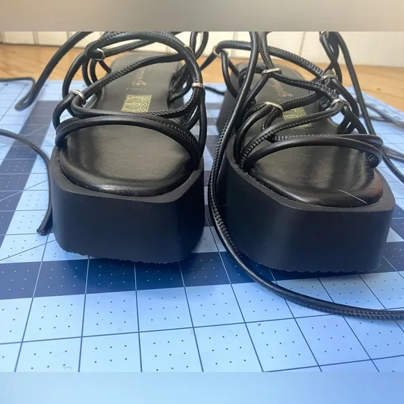 NWOT Free People Womens Georgie Wrap Platform Sandals Black Size EU 38/US 7.5