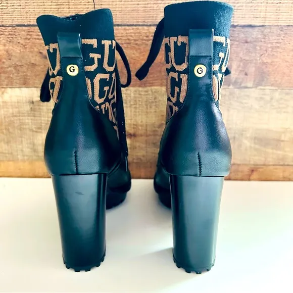 NWOT Guess Grows-R Knit Logo Heeled Platform Boots