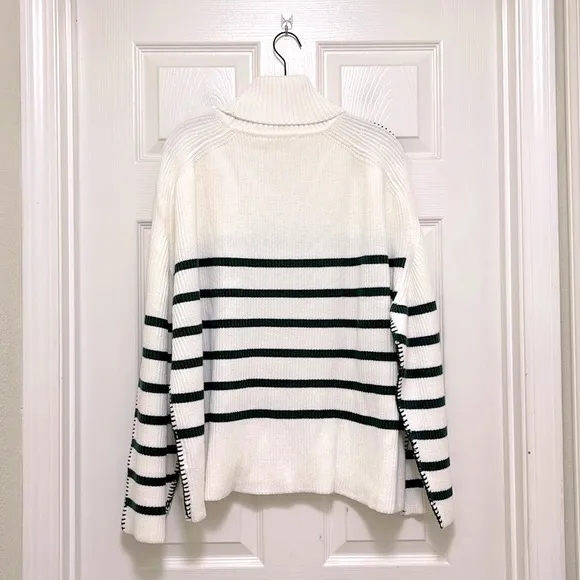 NWOT HYACINTH HOUSE White &amp; Forest Green Striped Emsley Turtleneck