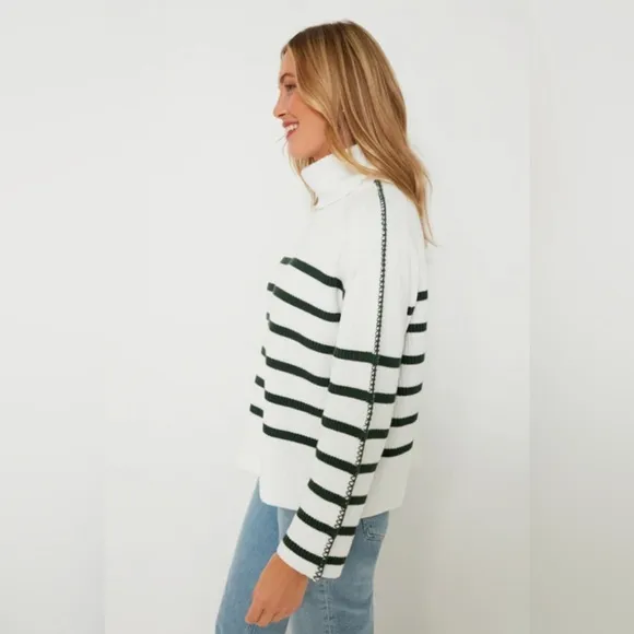NWOT HYACINTH HOUSE White &amp; Forest Green Striped Emsley Turtleneck