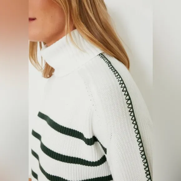 NWOT HYACINTH HOUSE White &amp; Forest Green Striped Emsley Turtleneck