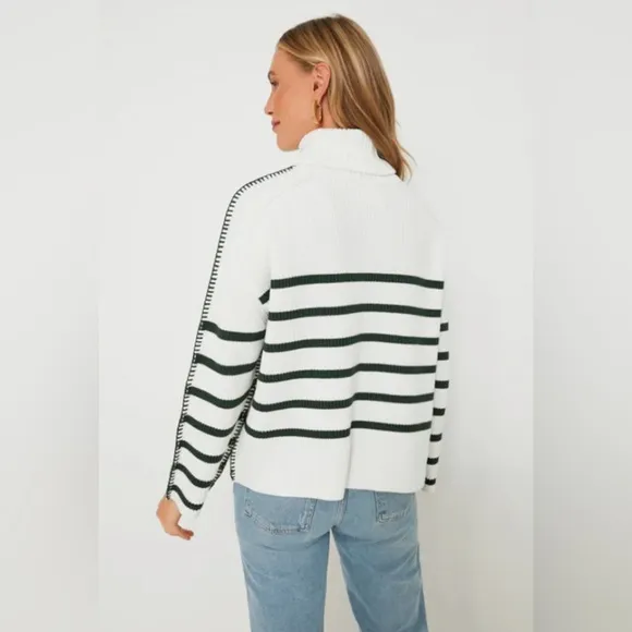 NWOT HYACINTH HOUSE White &amp; Forest Green Striped Emsley Turtleneck