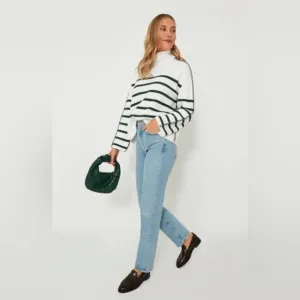 NWOT HYACINTH HOUSE White &amp; Forest Green Striped Emsley Turtleneck