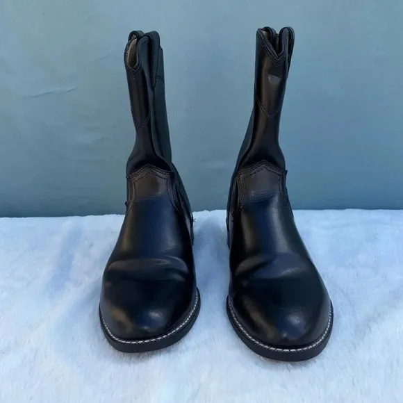 NWOT Justin Basics Western Roper Cowboy Boots Men’s 10 Black Leather JB3000