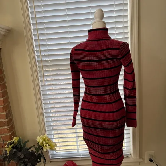 NWOT Karen Millen striped turtleneck long sleeve sweater dress rust black small