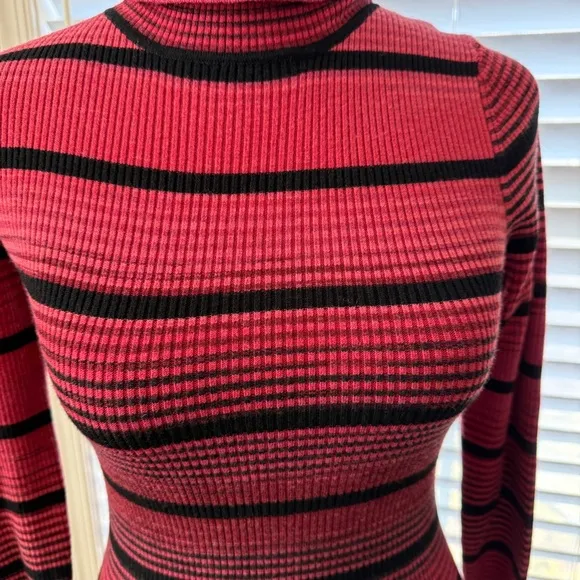 NWOT Karen Millen striped turtleneck long sleeve sweater dress rust black small