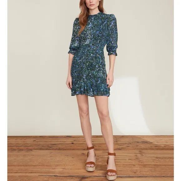 NWOT Veronica Beard Mini Long-Sleeve Smocked Farha Dress