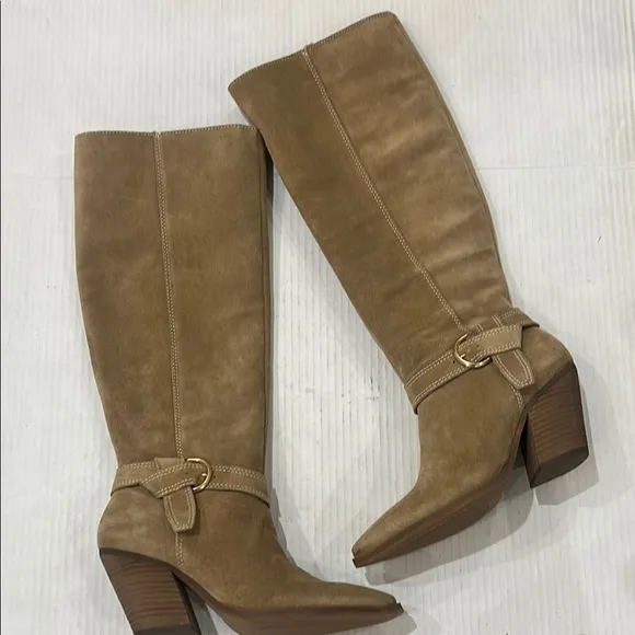 NWOT VINCE CAMUTO Grathlyn Seude Leather Tan Knee High Boot Size 6.5