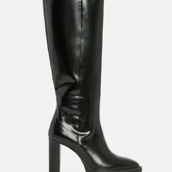 NWT AllSaints &quot;Harlem&quot; Tall Black Leather Lug Sole Boots Size 10