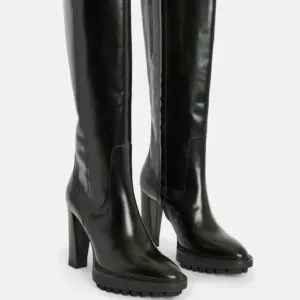 NWT AllSaints &quot;Harlem&quot; Tall Black Leather Lug Sole Boots Size 10