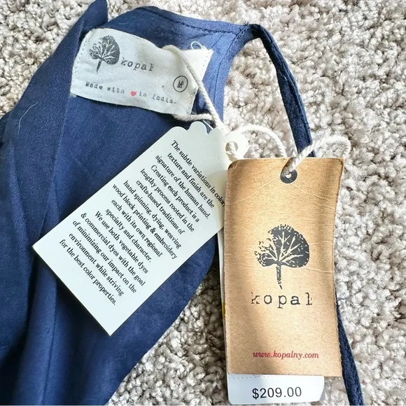 NWT Anthropologie Kopal Mitra Halter Cotton Dress In Navy Blue Size Medium