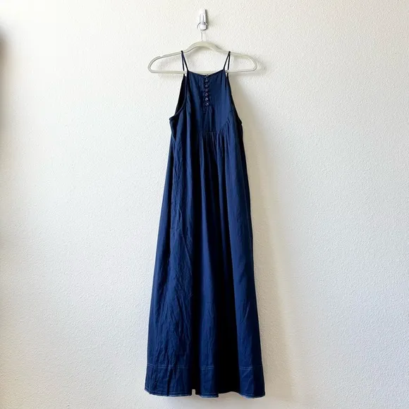 NWT Anthropologie Kopal Mitra Halter Cotton Dress In Navy Blue Size Medium