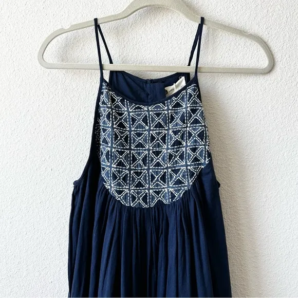 NWT Anthropologie Kopal Mitra Halter Cotton Dress In Navy Blue Size Medium