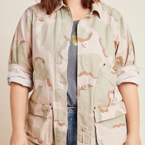 NWT Anthropologie Lida Pink Camo Camouflage Utility Jacket Small new