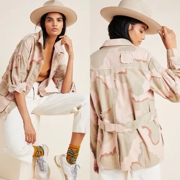 NWT Anthropologie Lida Pink Camo Camouflage Utility Jacket Small new