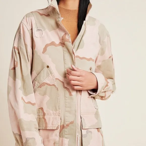 NWT Anthropologie Lida Pink Camo Camouflage Utility Jacket Small new
