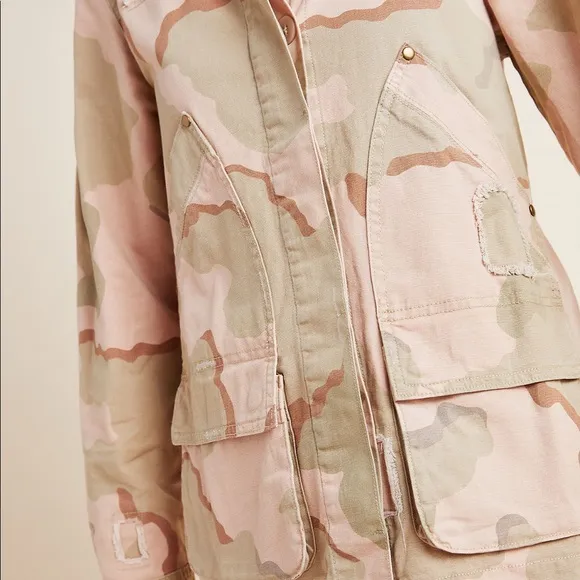 NWT Anthropologie Lida Pink Camo Camouflage Utility Jacket Small new
