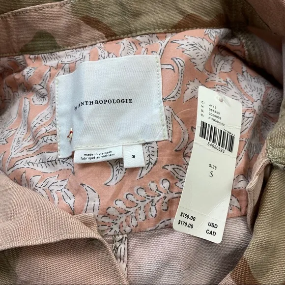 NWT Anthropologie Lida Pink Camo Camouflage Utility Jacket Small new