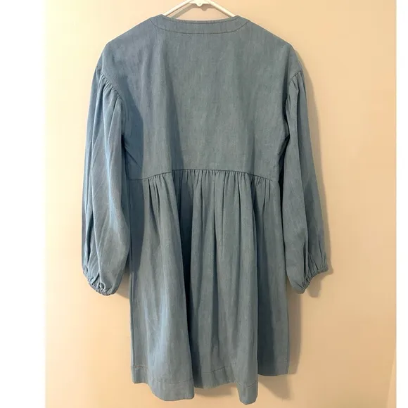 NWT • Anthropologie Long-Sleeve Square-Neck Dress in Light Blue Chambray
