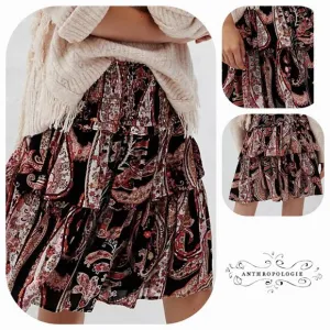 NWT Anthropologie Myla Tiered Floral Paisley Mini Skirt Sz. XS [0-2] Wine