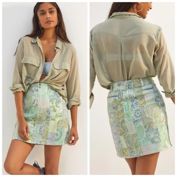 NWT Anthropologie Pilco Patchwork Denim Skirt | 0