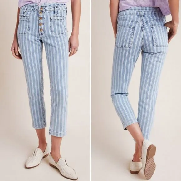 NWT Anthropologie Pilcro High-Rise Striped Straight Jeans | 28