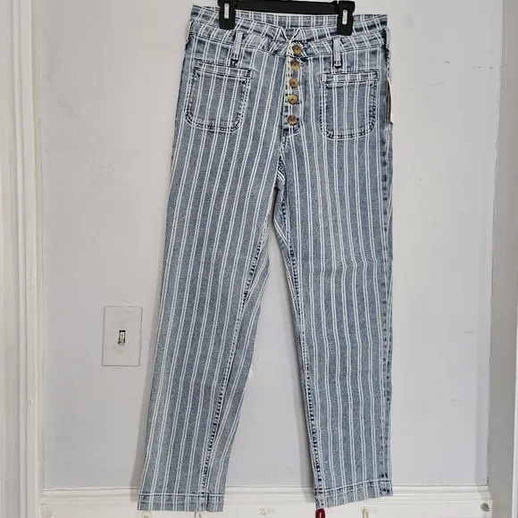NWT Anthropologie Pilcro High-Rise Striped Straight Jeans | 28