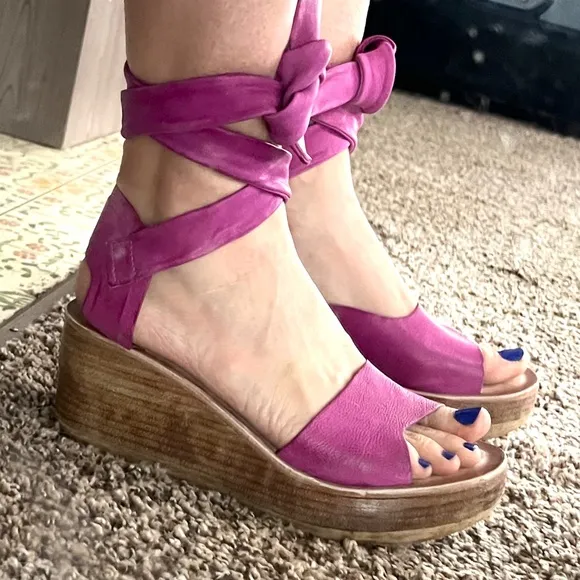 NWT🤩 |•A.S.98•| Fuchsia Wrap Ankle Platform Wedge Sandals Size 36