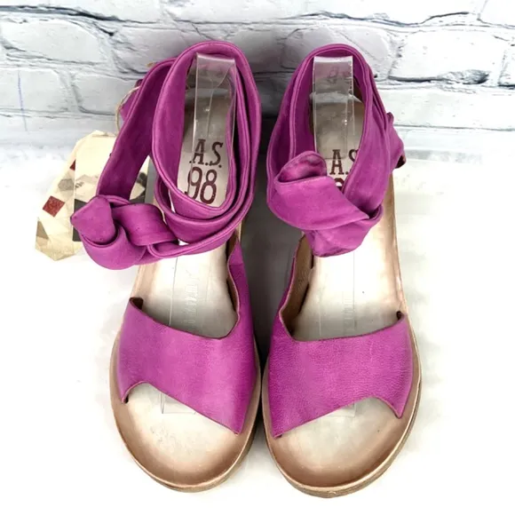 NWT🤩 |•A.S.98•| Fuchsia Wrap Ankle Platform Wedge Sandals Size 36