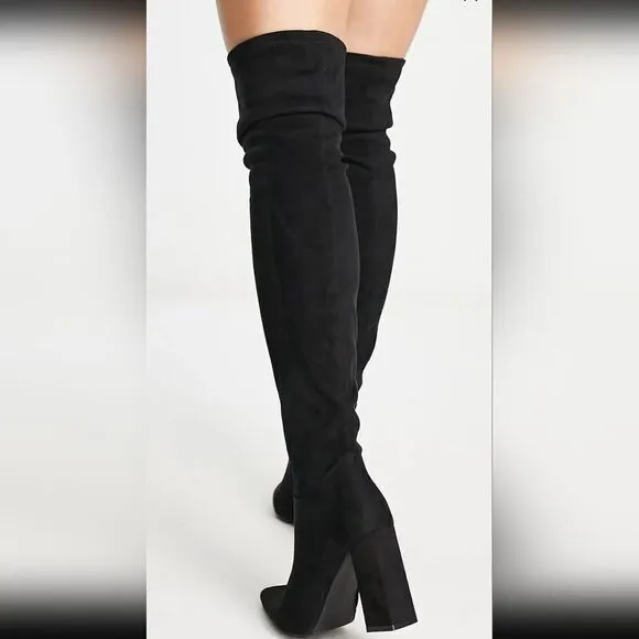 NWT, ASOS • Suede Thigh High Heeled Boots, Size 8.5