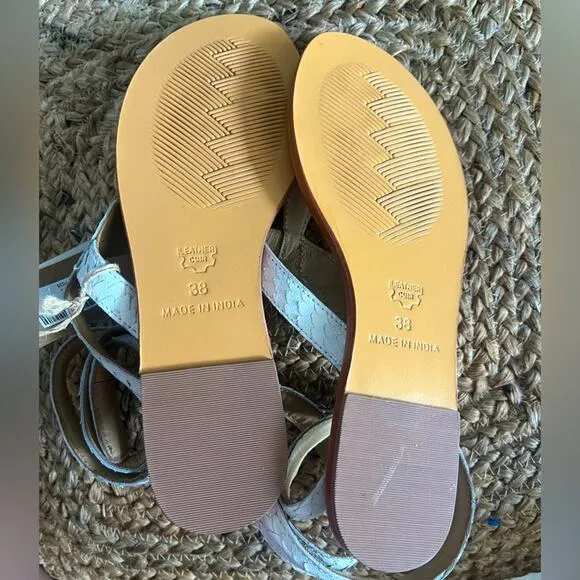 NWT ASPIGA Handcrafted White Cobra Wrap Sandals Wired Ankle Wrap Leather 38