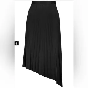 NWT Bishop   Young Black Ribbed Pleated Asymmetrical Midi Skirt Size Small