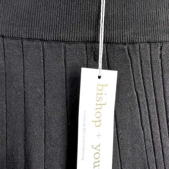 NWT Bishop   Young Black Ribbed Pleated Asymmetrical Midi Skirt Size Small