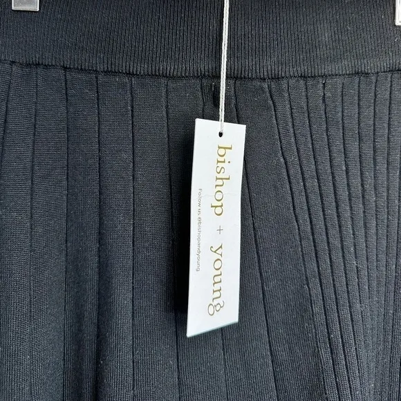 NWT Bishop   Young Black Ribbed Pleated Asymmetrical Midi Skirt Size Small