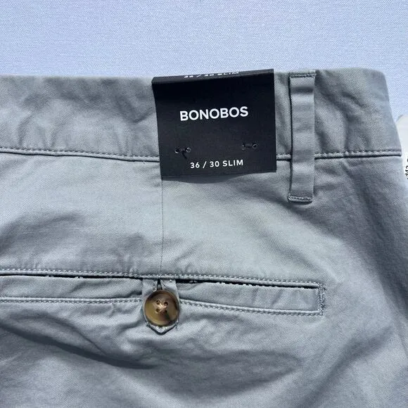 !NWT! BONOBOS Slim Fit Stretch Lightweight Cotton Chinos | 36x30 | Grey