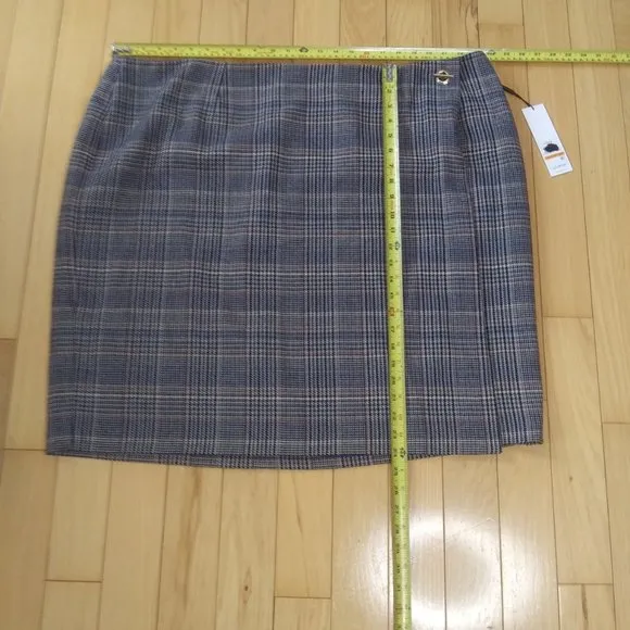 NWT Calvin Klein career faux wrap short skirt Dry Clean only classic plaid