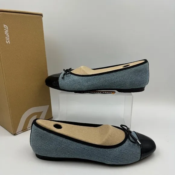 NWT ENFIIS Light Blue Washed Denim Cross-head Ballet Flats Size 9