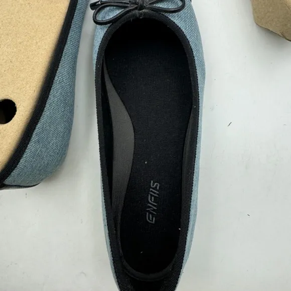 NWT ENFIIS Light Blue Washed Denim Cross-head Ballet Flats Size 9