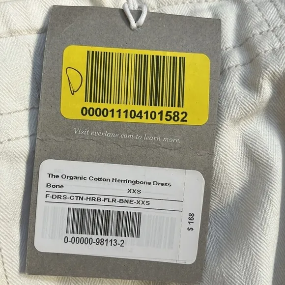 NWT Everlane The Organic Cotton Herringbone Dress woman’s XXS  off white