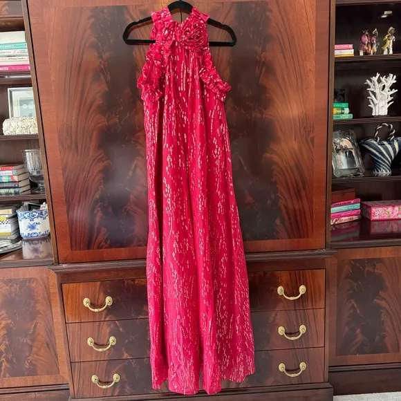 NWT Florian Silk Maxi Dress in Malbec Red Fish Clip Chiffon - Size 6