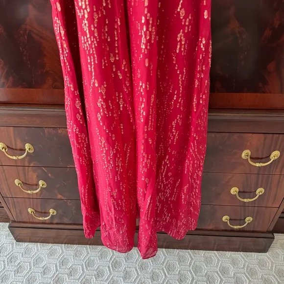 NWT Florian Silk Maxi Dress in Malbec Red Fish Clip Chiffon - Size 6