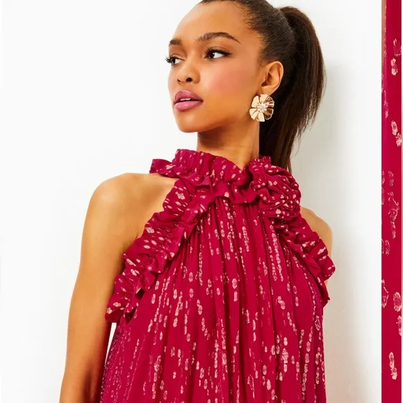 NWT Florian Silk Maxi Dress in Malbec Red Fish Clip Chiffon - Size 6