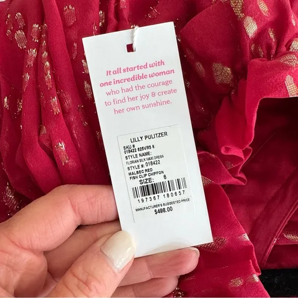 NWT Florian Silk Maxi Dress in Malbec Red Fish Clip Chiffon - Size 6