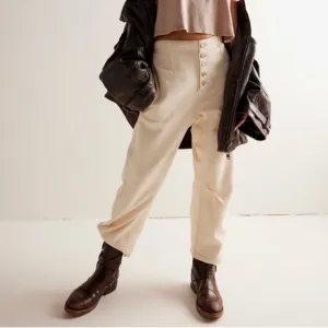 NWT Free People Osaka Barrel Jeans Mid Rise We The Free in Latte Cream