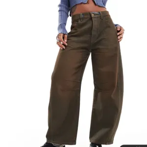 NWT Free People We The Free good luck coated barrel leg jeans in brown. Size 25