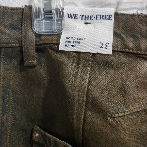 NWT Free People We The Free Good Luck Coated Wide Leg Barrel Brown Jeans 28
