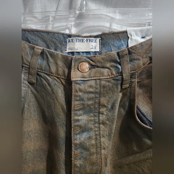 NWT Free People We The Free Good Luck Coated Wide Leg Barrel Brown Jeans 28