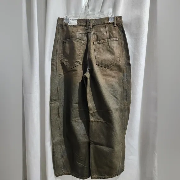 NWT Free People We The Free Good Luck Coated Wide Leg Barrel Brown Jeans 28