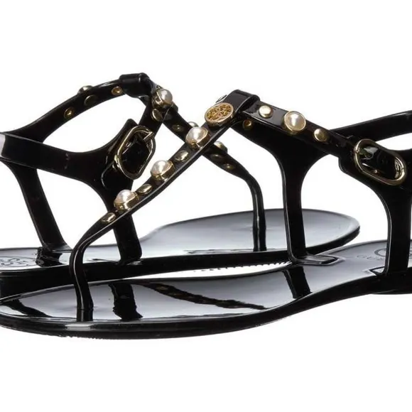 NWT Guess Janaye Jelly T-Strap Sandals with Studs and Pearls