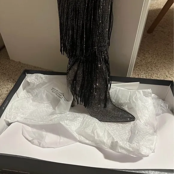 NWT INC metallic Fringe Knee-High boots. 7.5